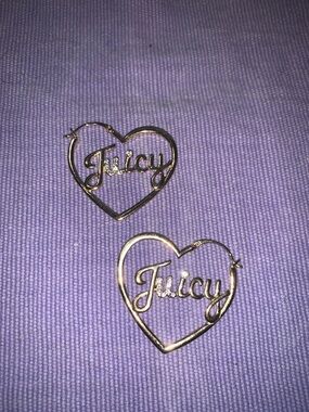 NWOT Juicy Couture Gold Tone 'Juicy' Heart Hoop Earrings